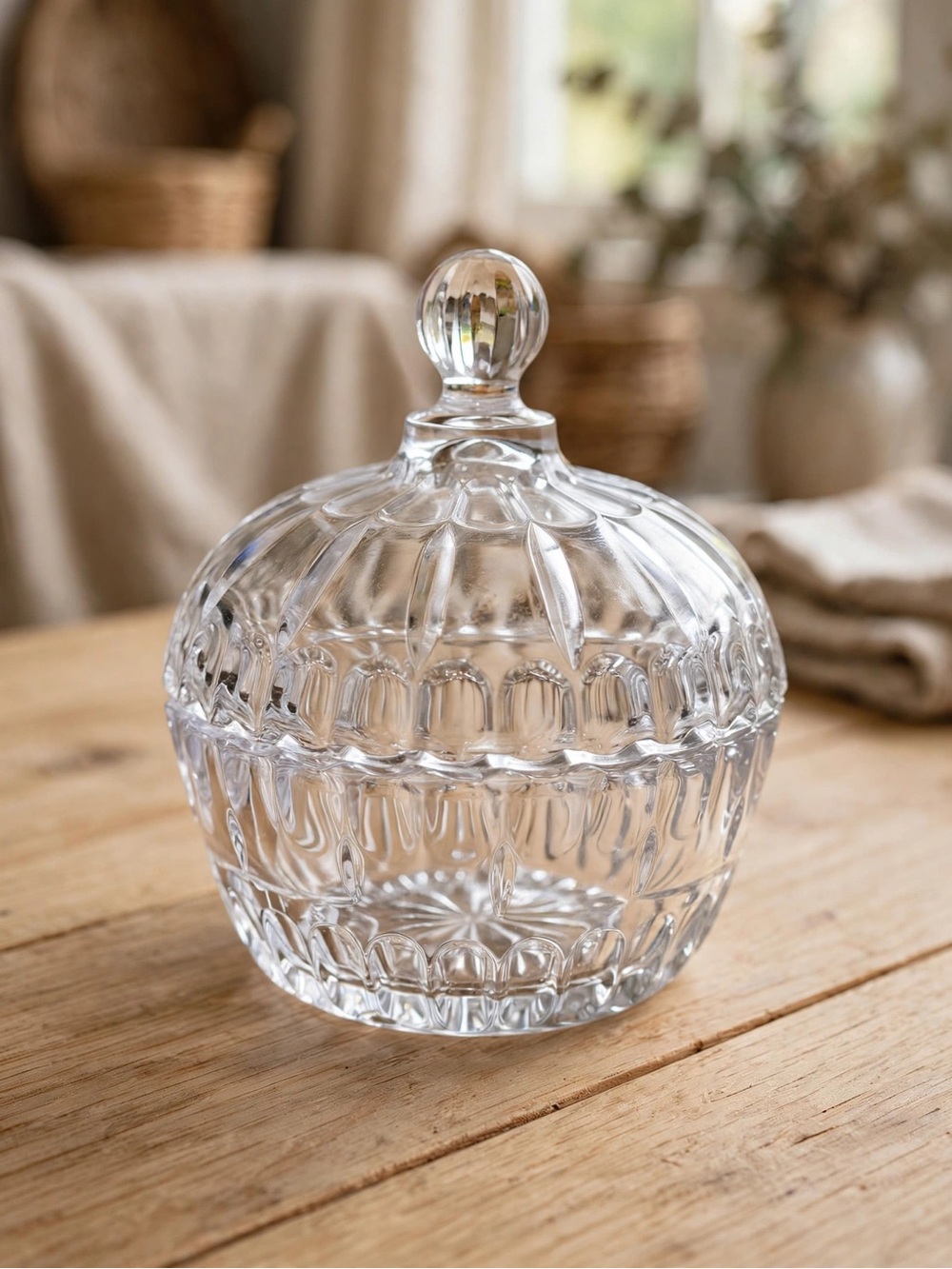 Clear Glass Decorative Candy Jar with Lid - Home Dining